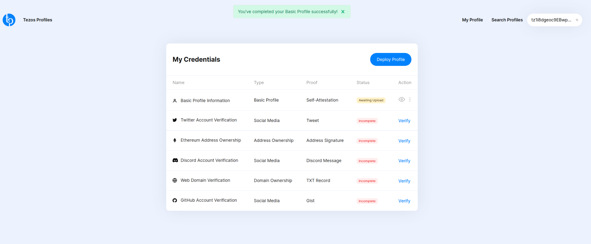 Mavryk Profiles, profile is completed